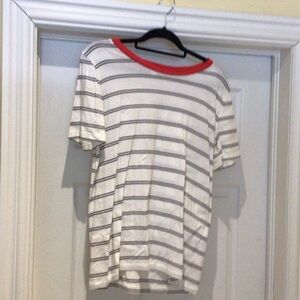COS White Striped Tee with Red Trim